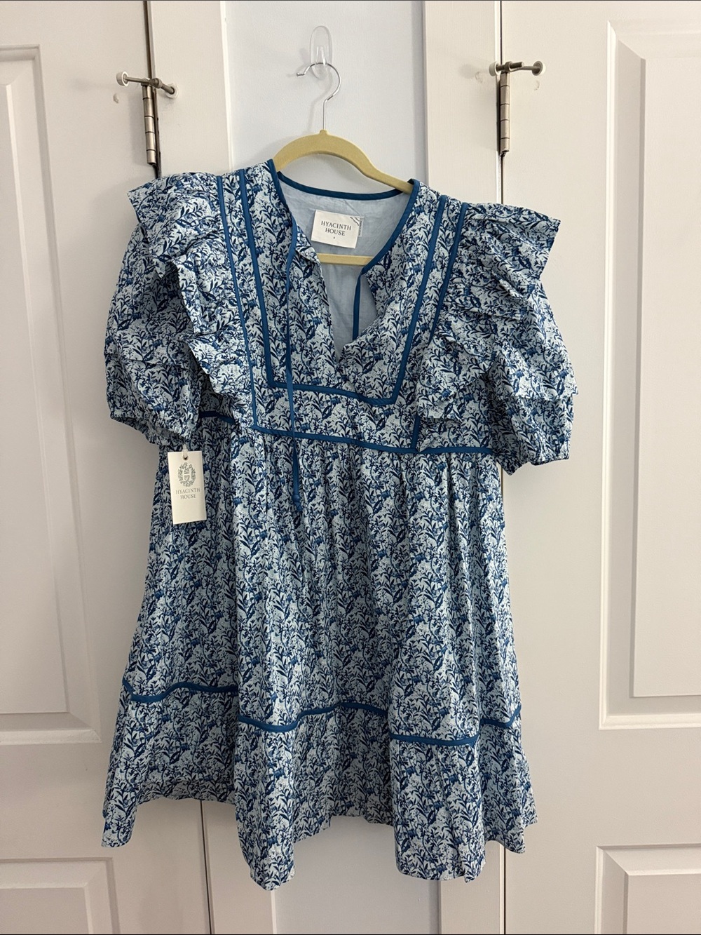 Blue Floral Ruffle-Sleeve Mini Dress by Heartloom